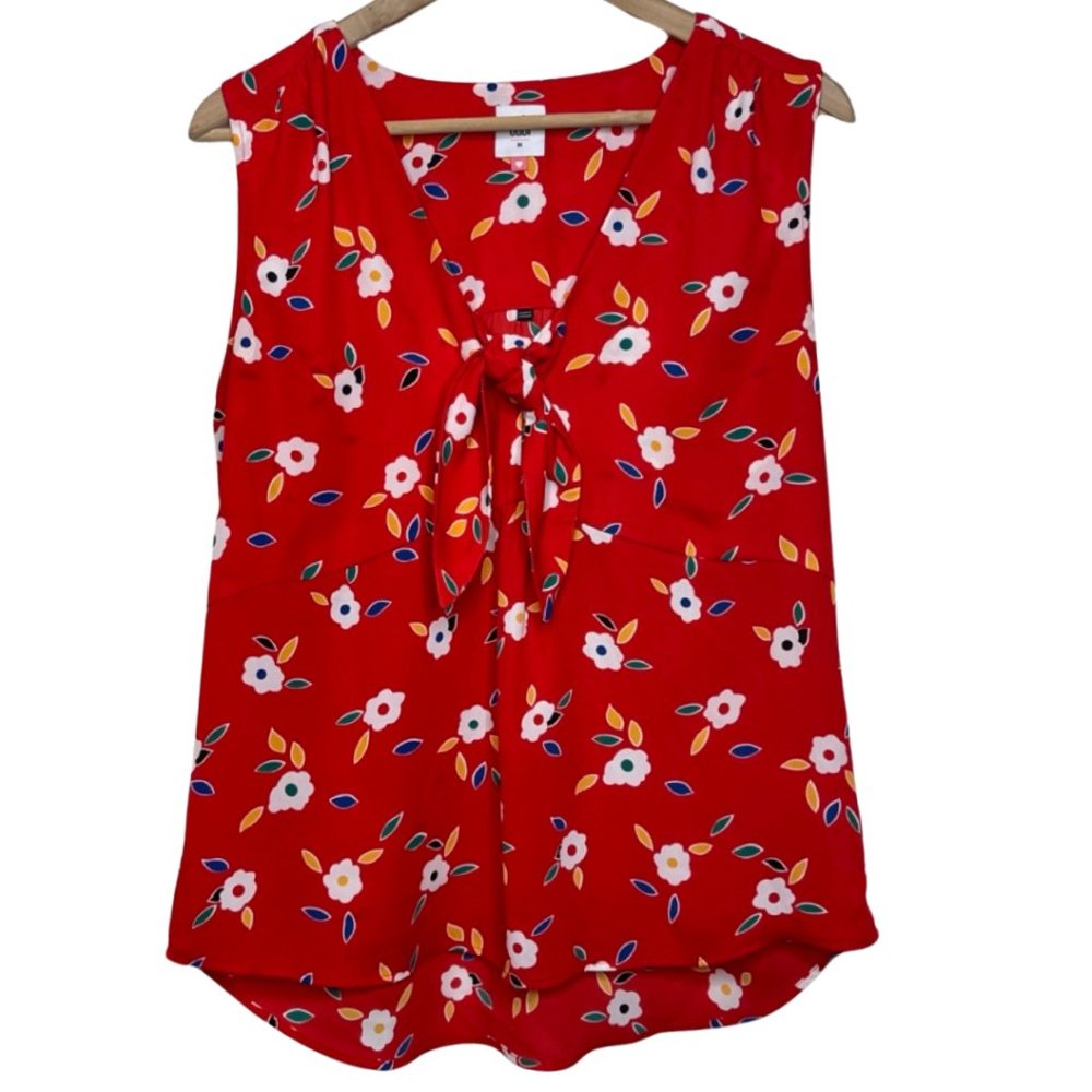 CABI | Red Sleeveless Front Tie Floral Print Top in Primary Colors | Size M